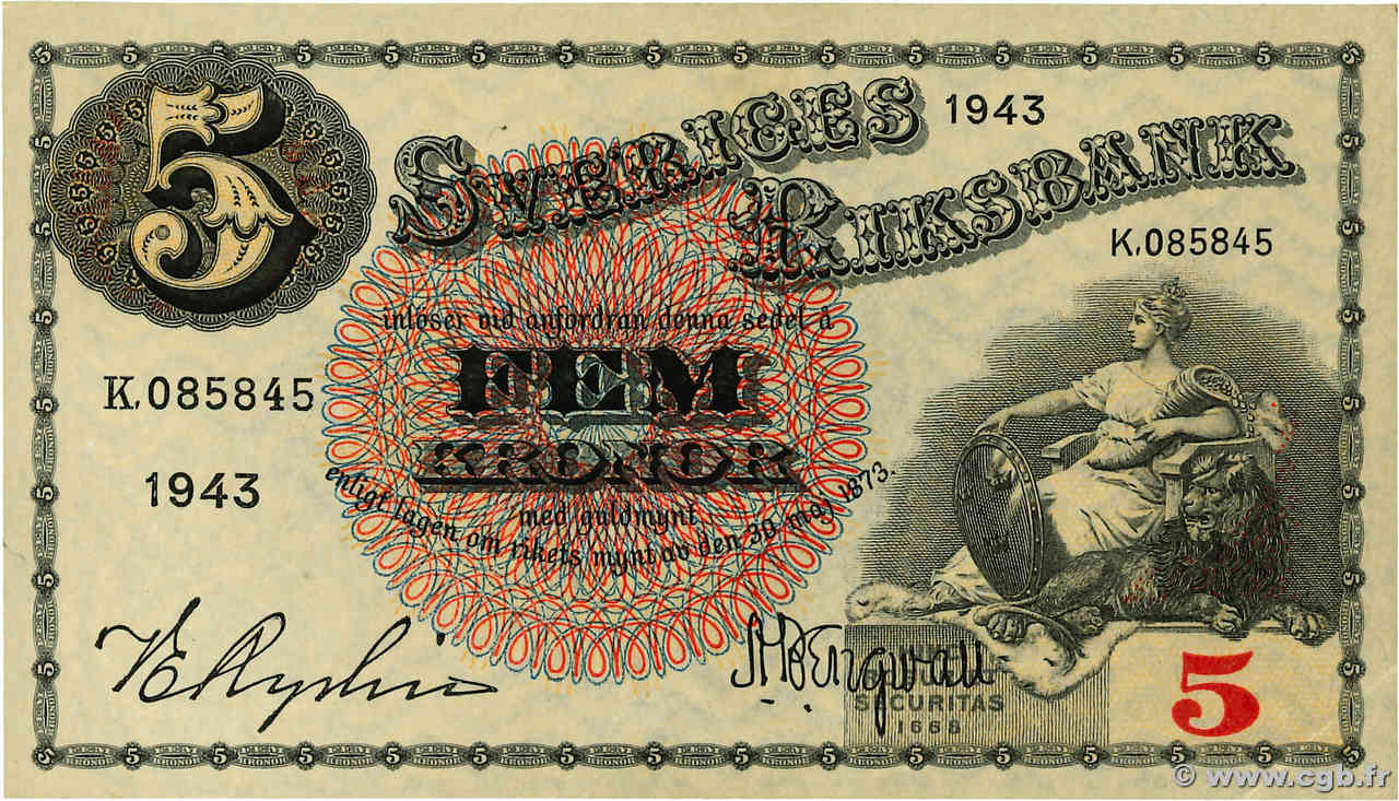 5 Kronor SUÈDE  1943 P.33z SUP+