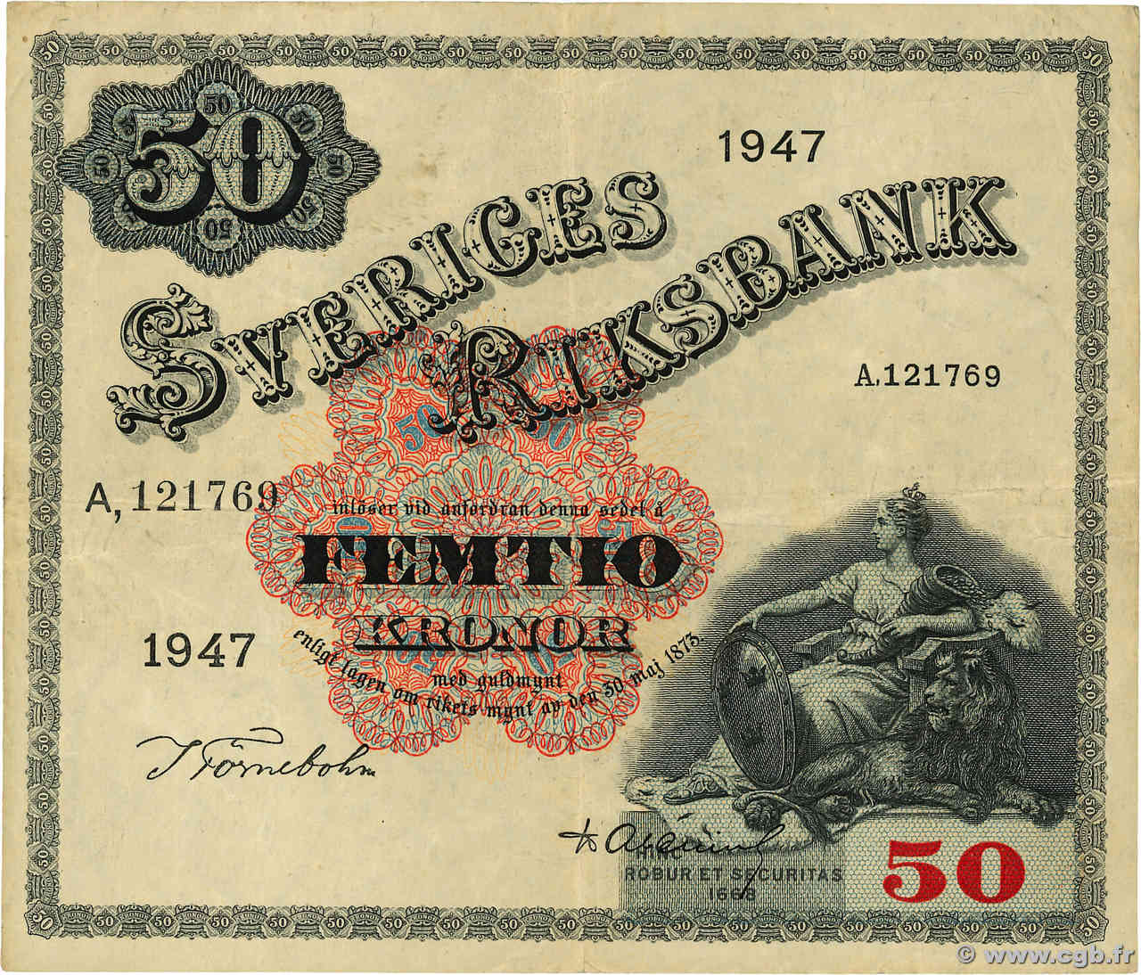 50 Kronor SUÈDE  1947 P.35ab TTB