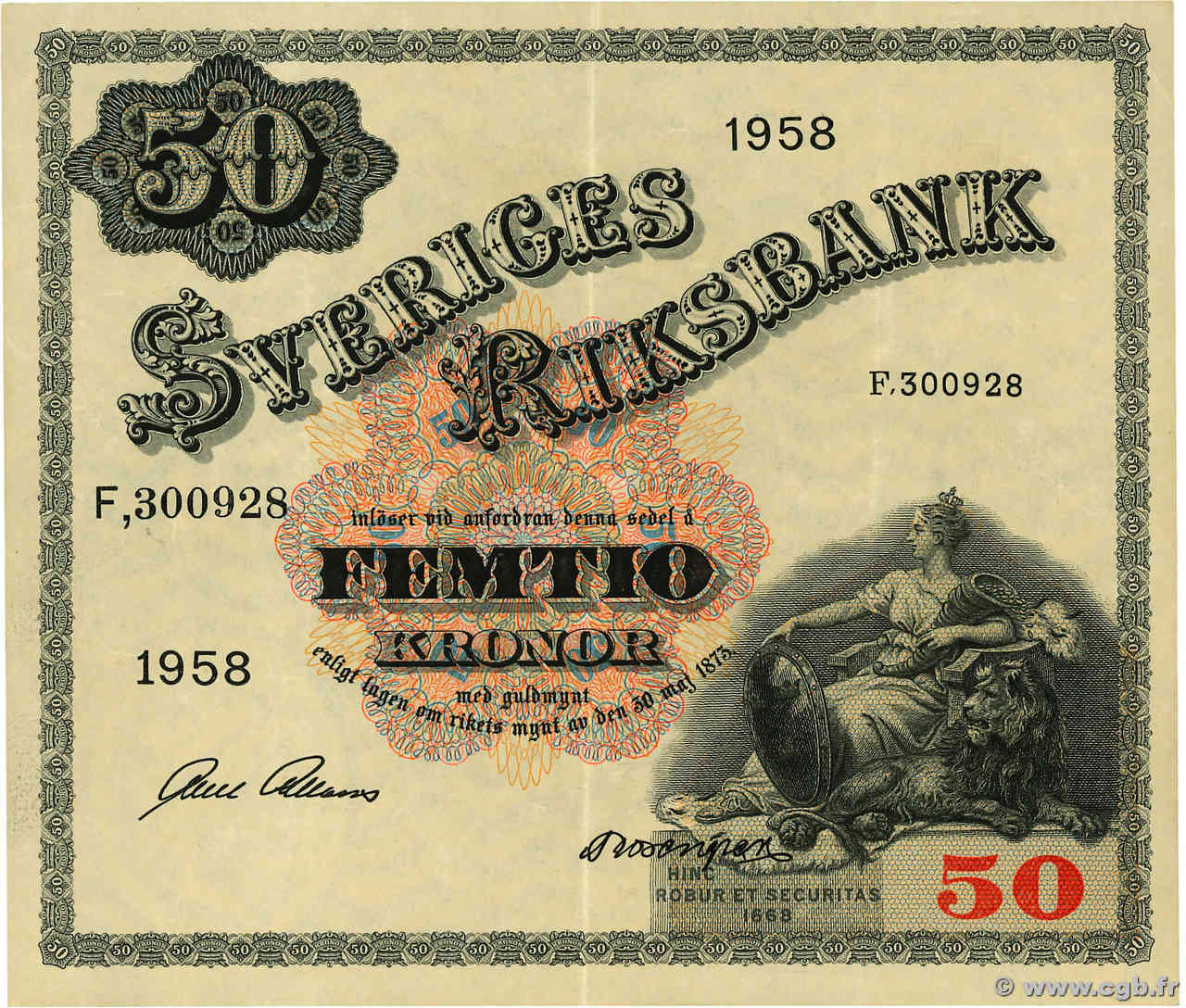 50 Kronor SUÈDE  1958 P.44d XF