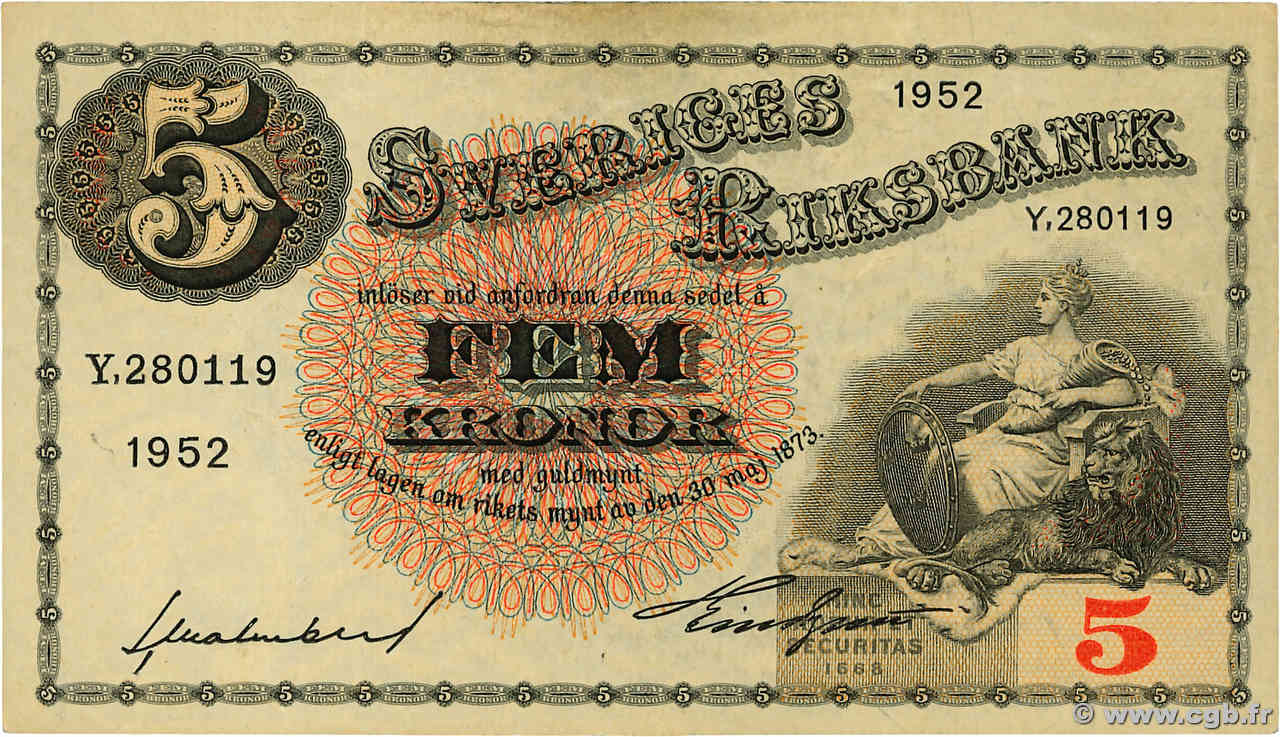 5 Kronor SUÈDE  1952 P.33ai pr.NEUF