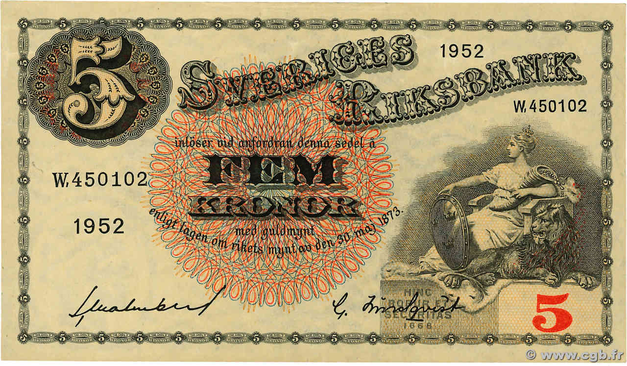 5 Kronor SUÈDE  1952 P.33ai SC