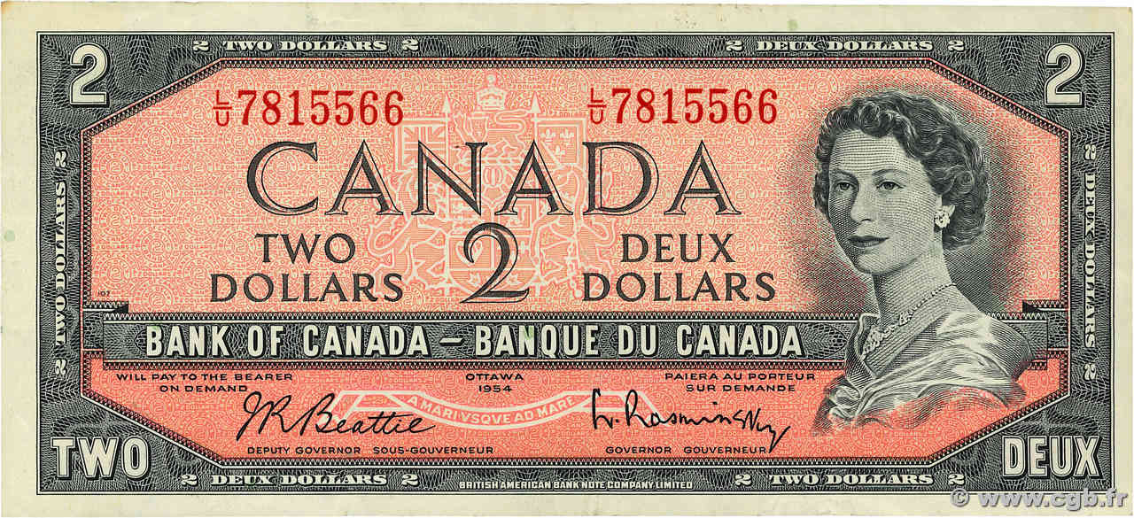 2 Dollars KANADA  1954 P.076b fVZ