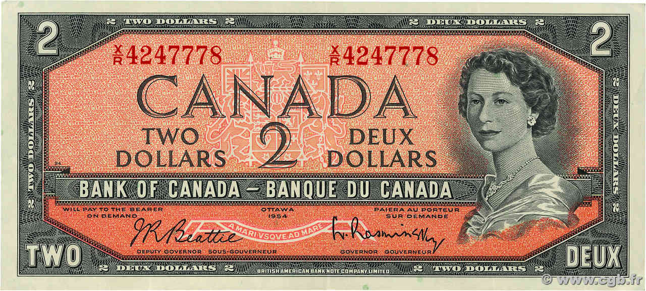 2 Dollars KANADA  1954 P.076b fVZ