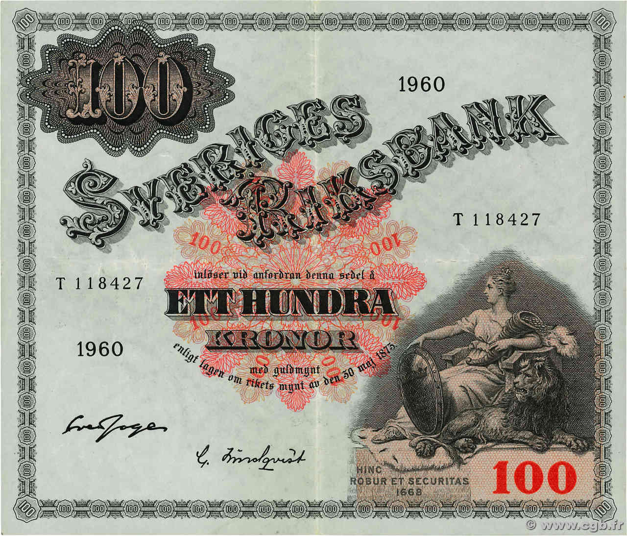 100 Kronor SUÈDE  1960 P.48b q.SPL