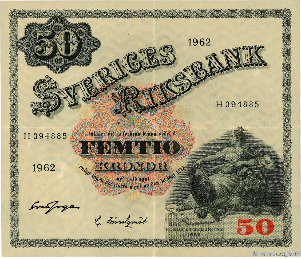 50 Kronor SUÈDE  1962 P.47d q.SPL