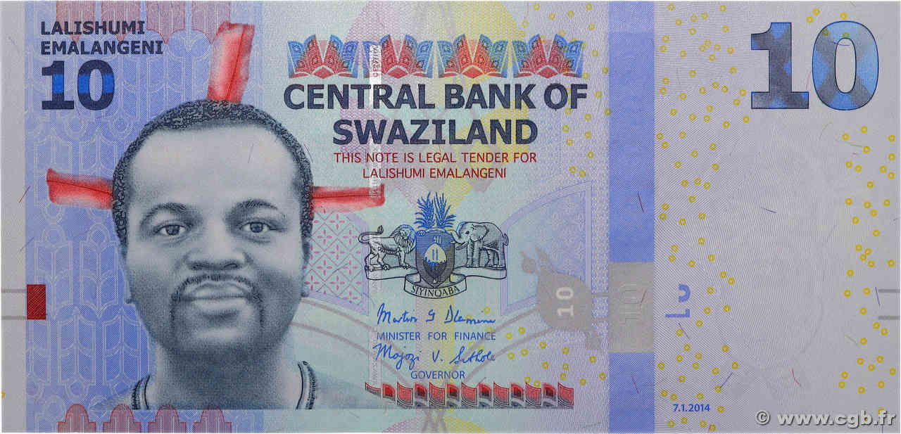 10 Emalangeni SWAZILAND  2014 P.36b UNC