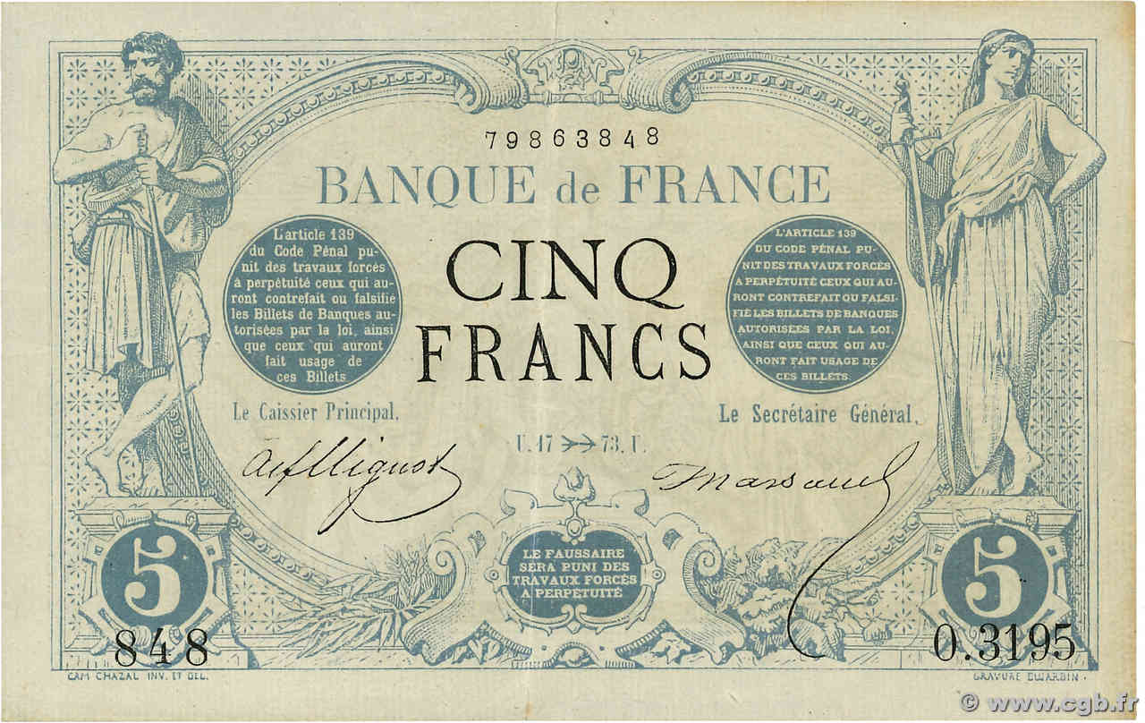 5 Francs NOIR FRANKREICH  1873 F.01.23 SS