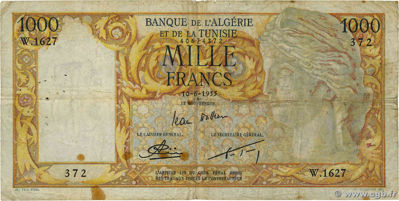 1000 Francs ALGERIA  1955 P.107a F