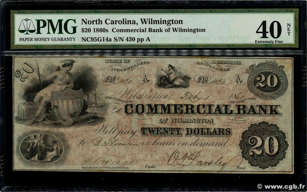 20 Dollars ÉTATS-UNIS D AMÉRIQUE Wilmington 1861  TTB+