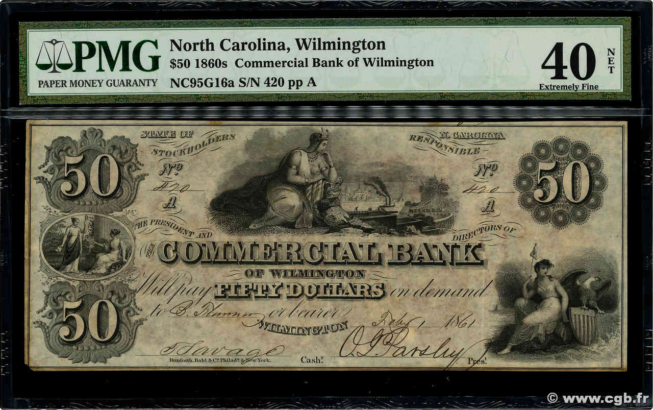 50 Dollars STATI UNITI D AMERICA Wilmington 1861  q.SPL