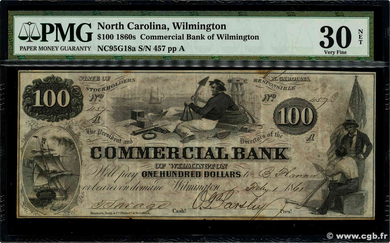 100 Dollars STATI UNITI D AMERICA Wilmington 1861  BB