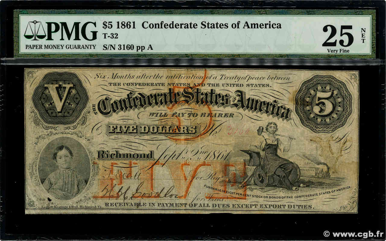 5 Dollars KONFÖDERIERTE STAATEN VON AMERIKA Richmond 1861 P.15 SS