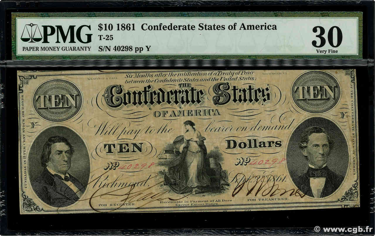 10 Dollars STATI CONFEDERATI D AMERICA Richmond 1861 P.24 BB