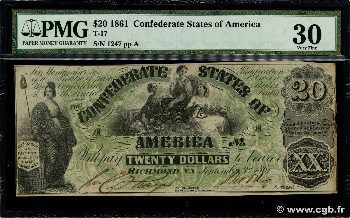 20 Dollars ESTADOS CONFEDERADOS DE AMÉRICA Richmond 1861 P.30 MBC