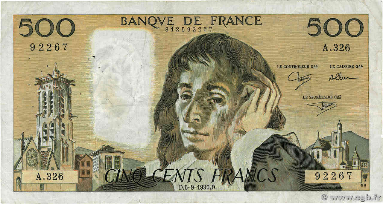 500 Francs PASCAL FRANCE  1990 F.71.45 F-