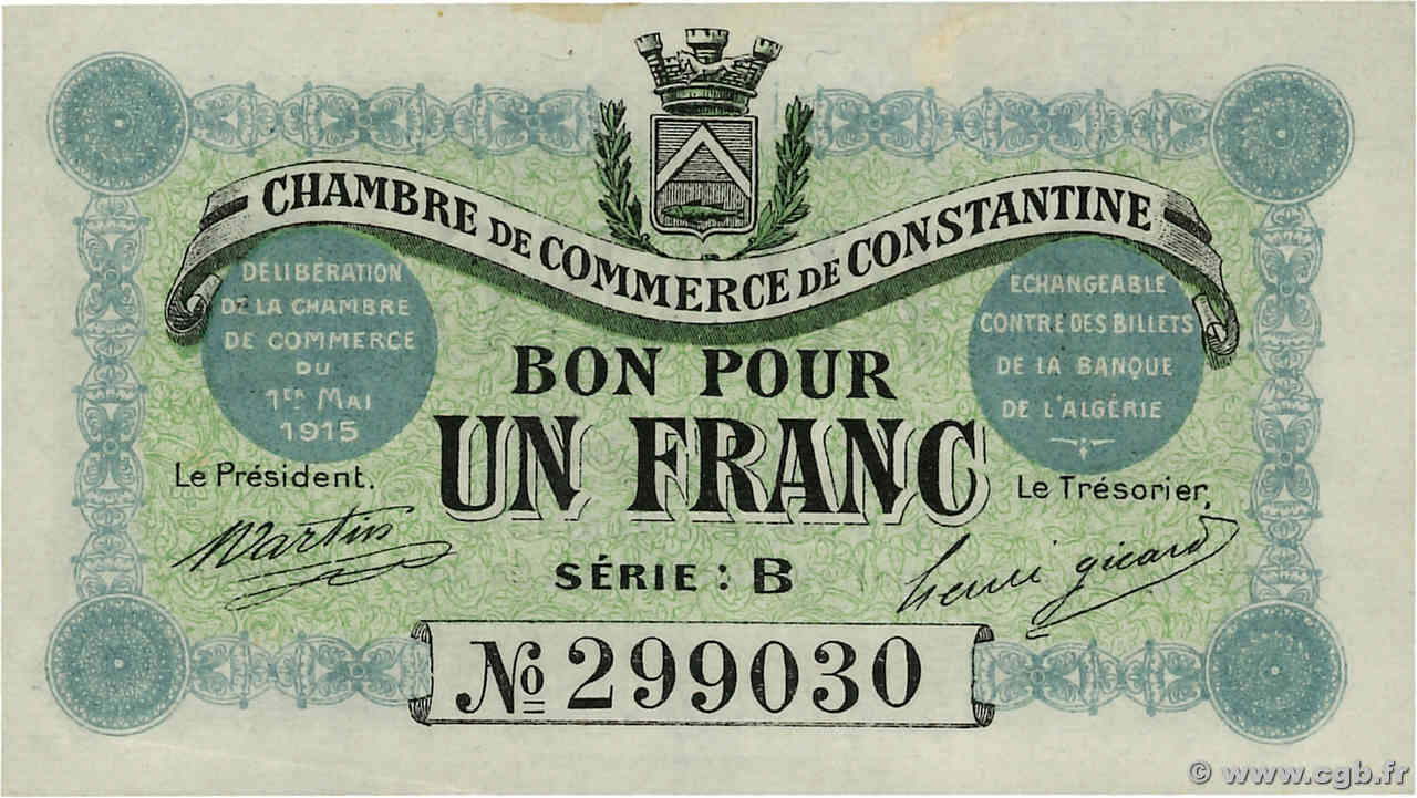 1 Franc ALGÉRIE Constantine 1915 JP.140.04 SPL+