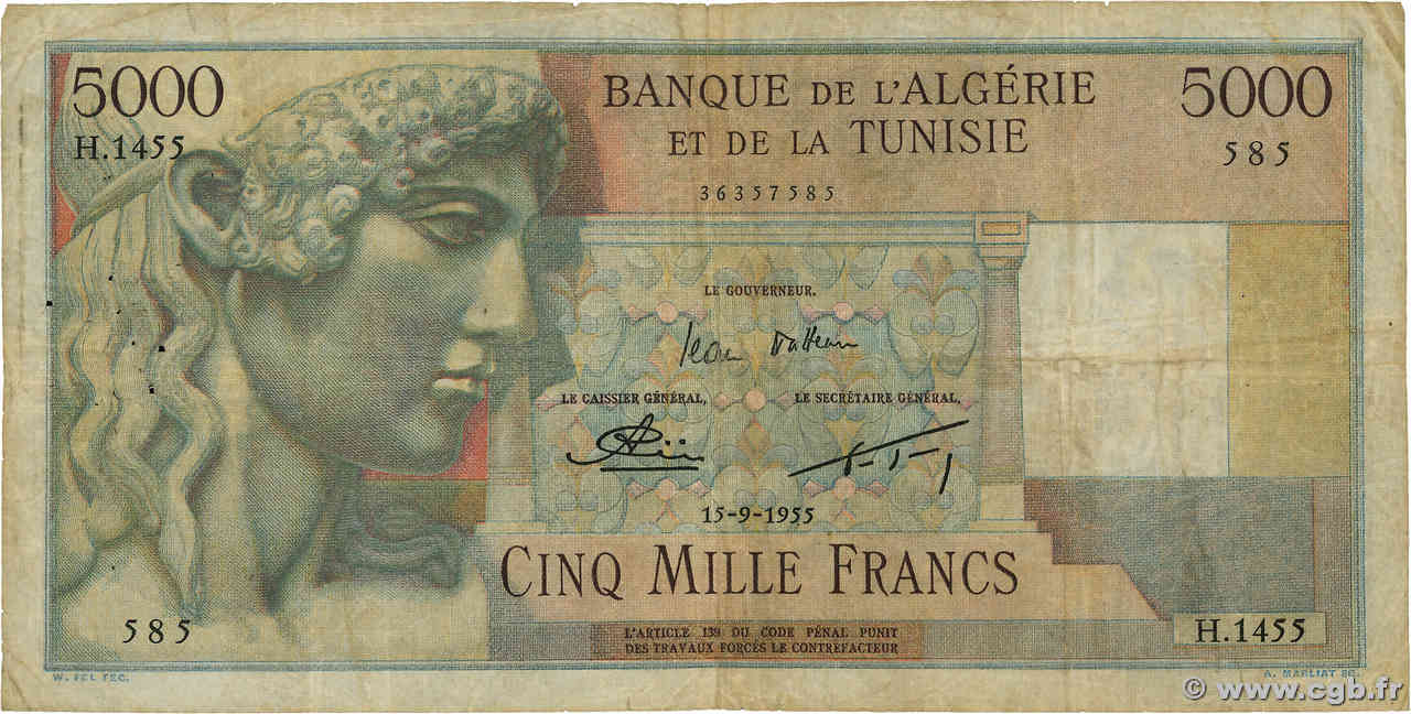 5000 Francs ALGERIA  1955 P.109b G