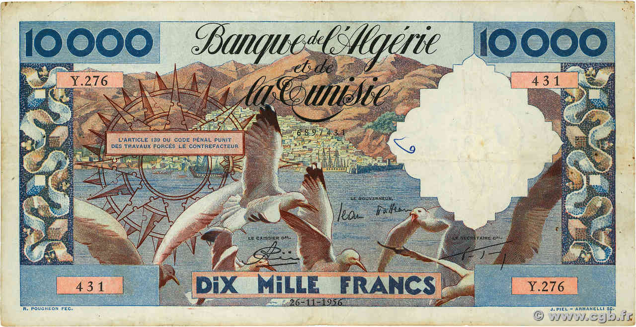 10000 Francs ALGERIA  1956 P.110 F+