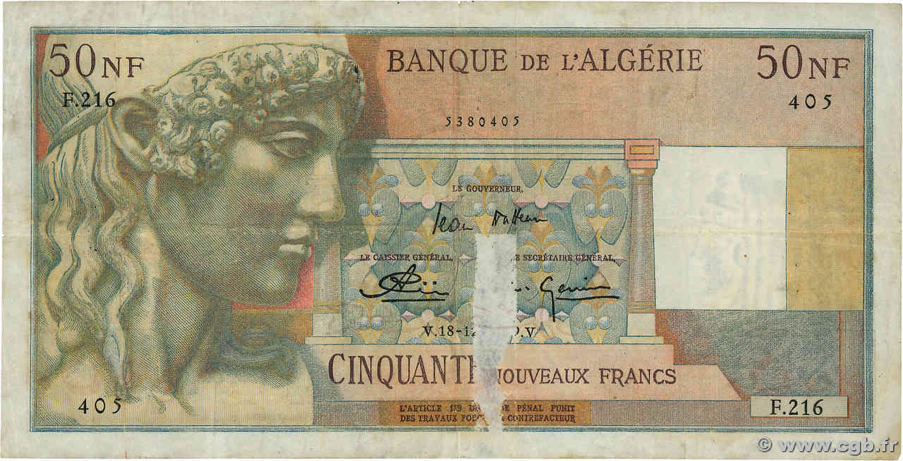 50 Nouveaux Francs ARGELIA  1959 P.120a RC+