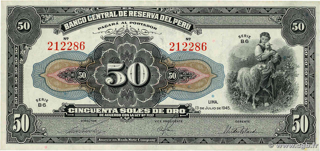 50 Soles PERU  1945 P.068Aa q.SPL