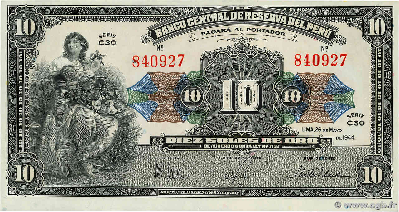 10 Soles PERú  1944 P.067Ac SC