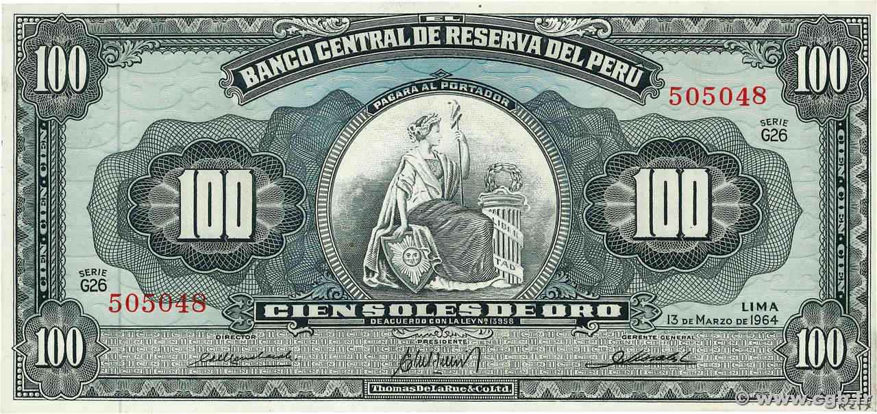 100 Soles PERU  1964 P.086a UNC