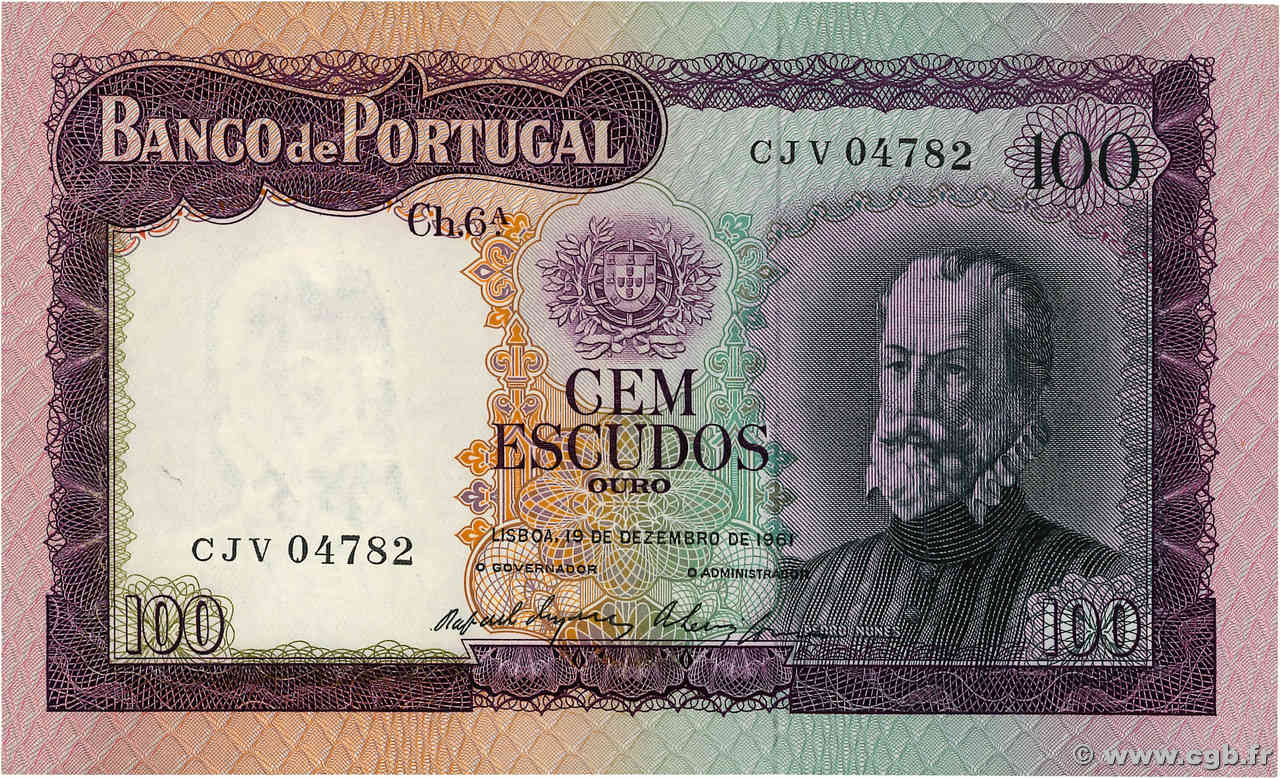 100 Escudos PORTUGAL  1961 P.165 fST