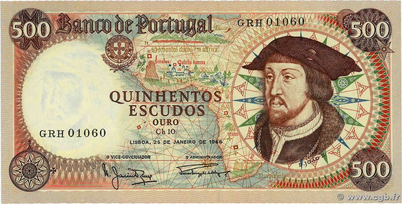 500 Escudos PORTUGAL  1966 P.170a SC+