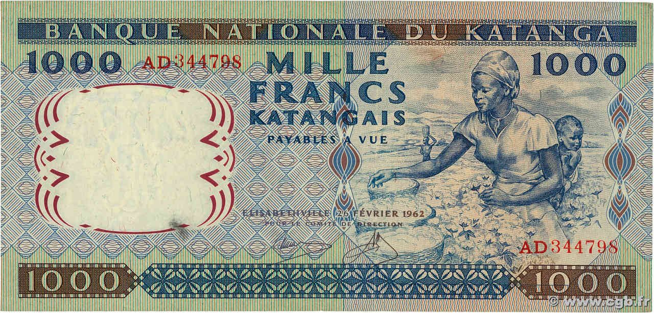 1000 Francs KATANGA  1962 P.14a VF+