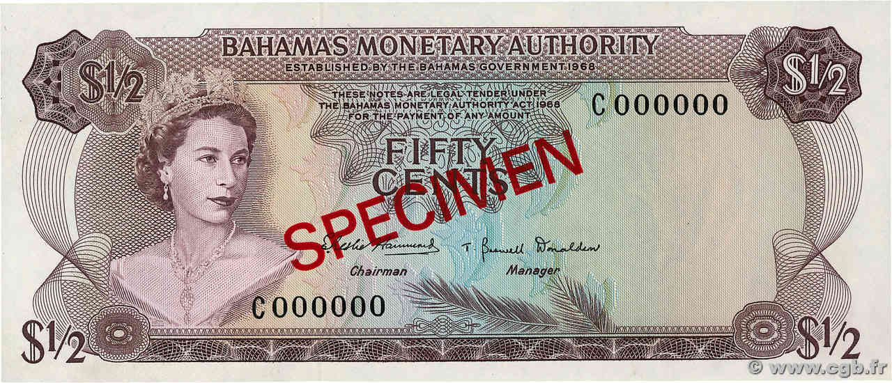 50 Cents Spécimen BAHAMAS  1968 P.26s UNC-