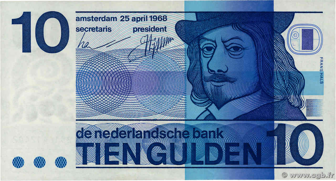 10 Gulden NETHERLANDS  1993 P.091b XF