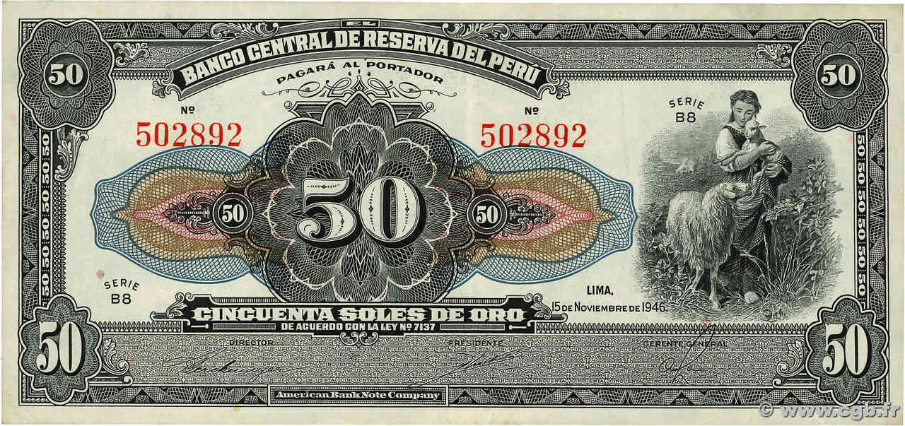 50 Soles PÉROU  1946 P.068Aa pr.SUP