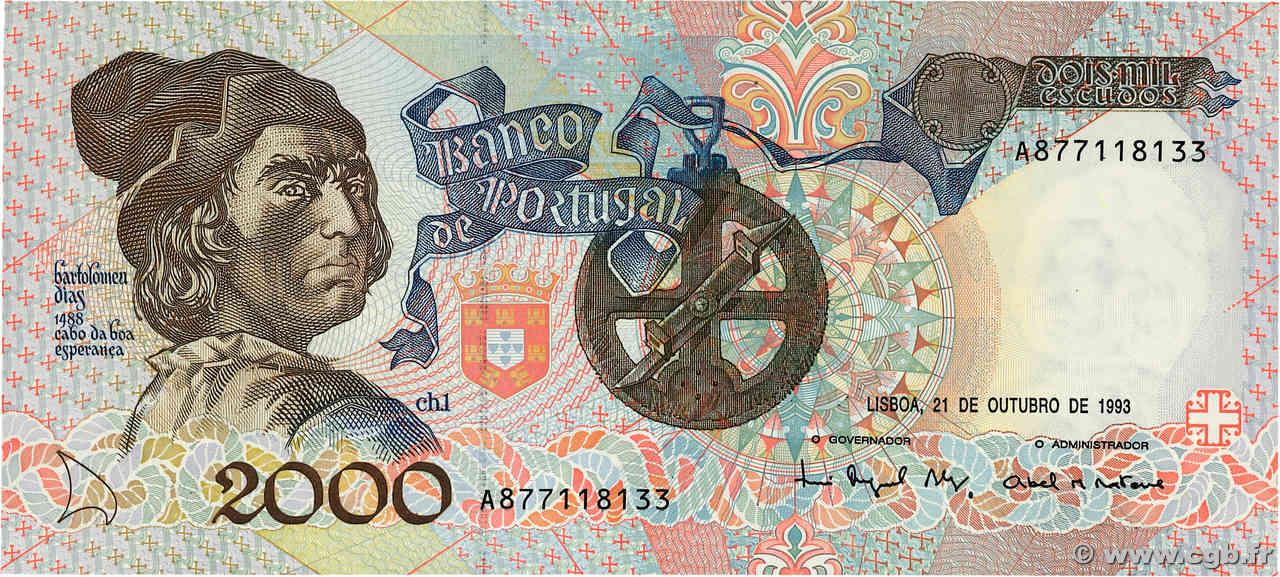 2000 Escudos PORTUGAL  1993 P.186d ST