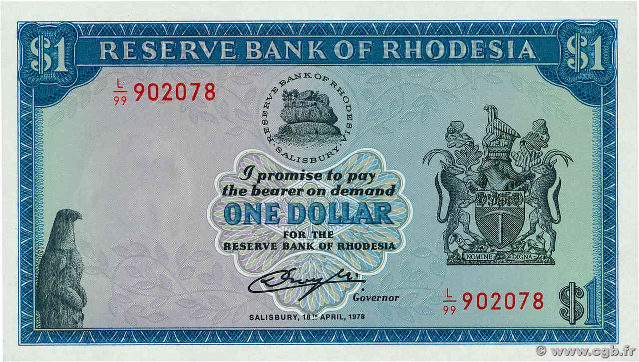 1 Dollar RHODÉSIE  1978 P.34c NEUF