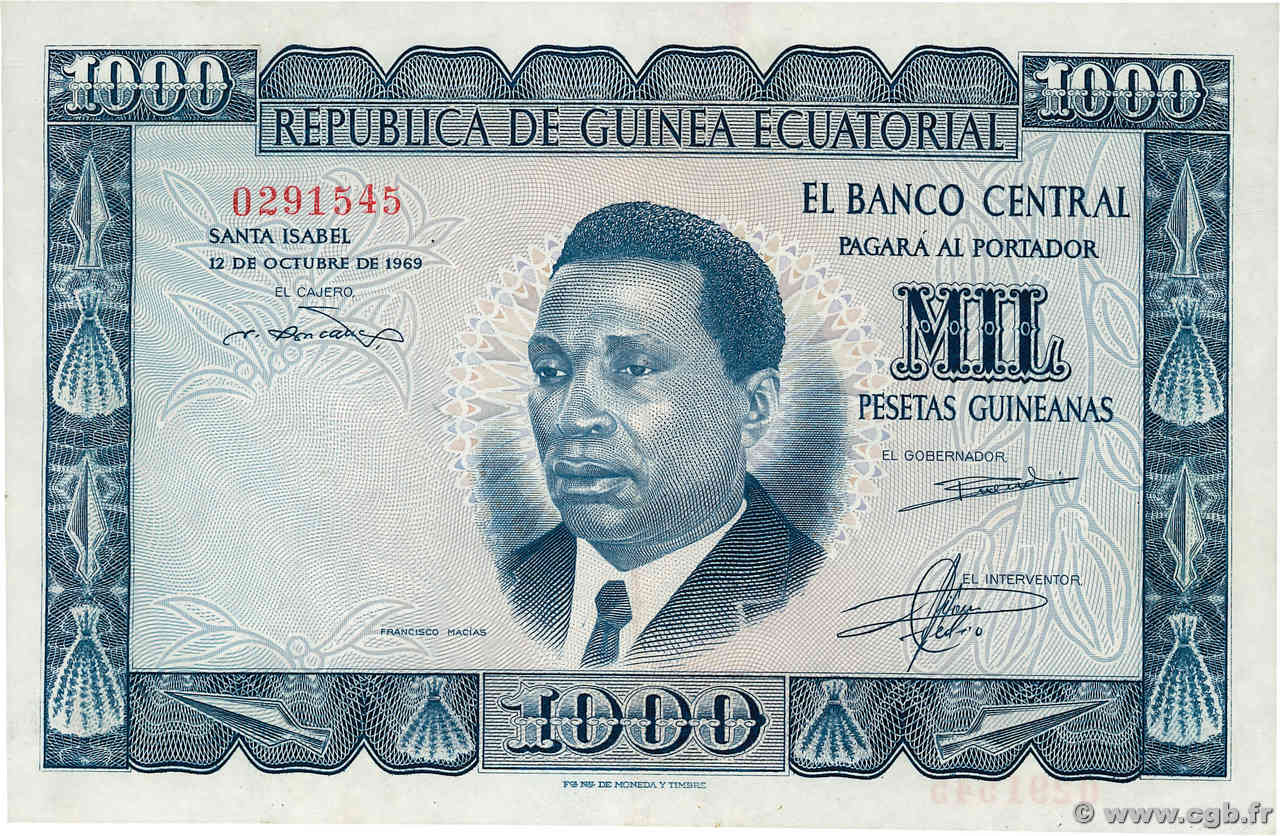 1000 Pesetas Guineanas GUINÉE ÉQUATORIALE  1969 P.03 SPL