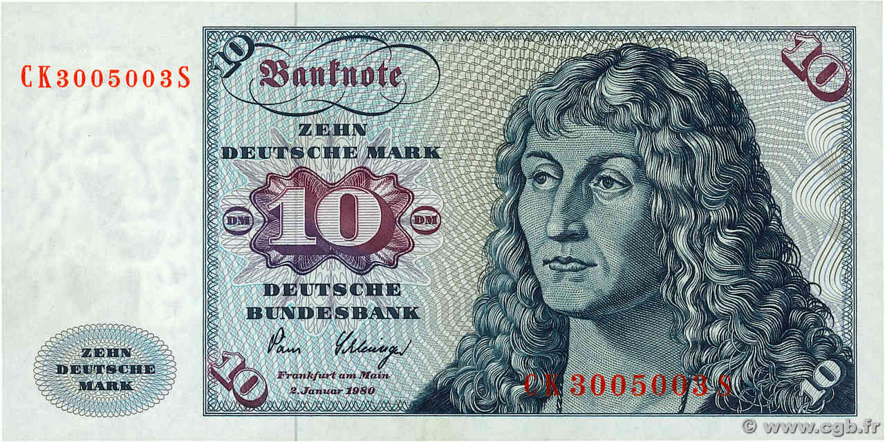 10 Deutsche Mark Numéro radar GERMAN FEDERAL REPUBLIC  1980 P.31d MBC+