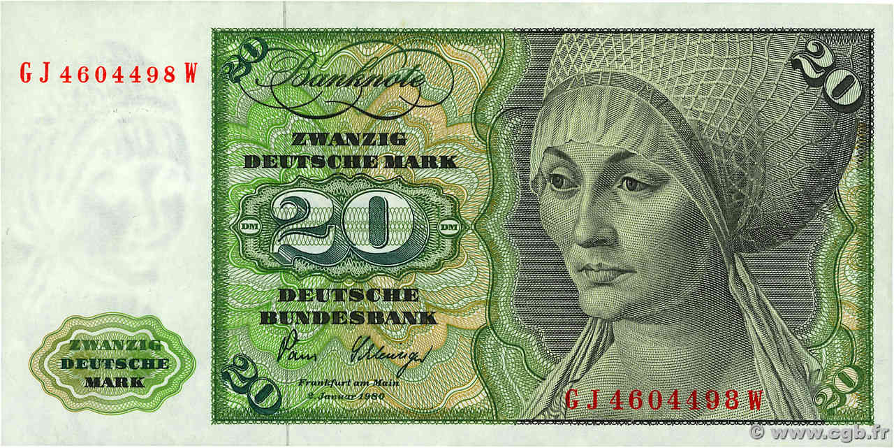 20 Deutsche Mark GERMAN FEDERAL REPUBLIC  1980 P.32d MBC