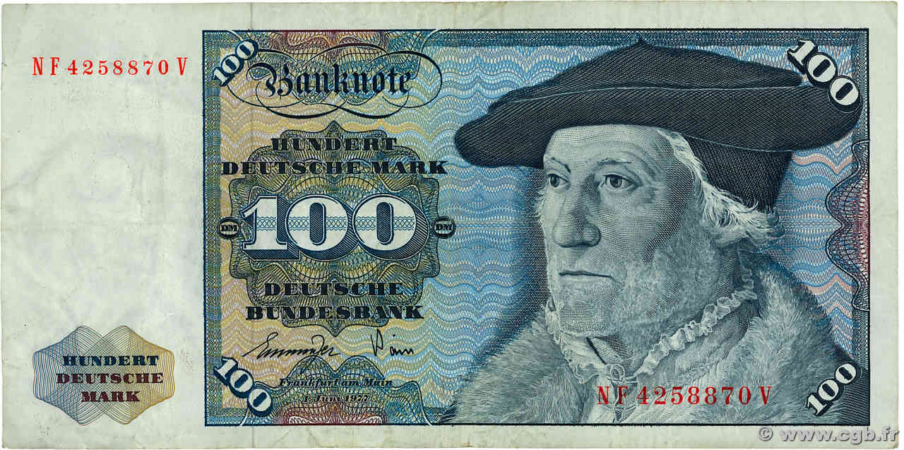 100 Deutsche Mark GERMAN FEDERAL REPUBLIC  1977 P.34b F