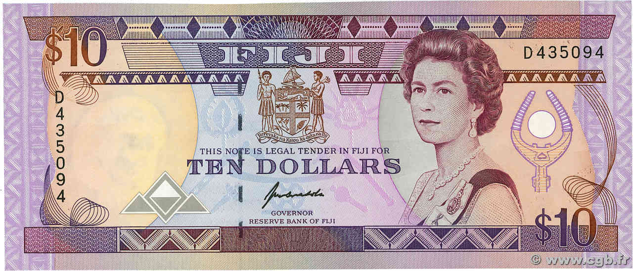 10 Dollars FIJI  1992 P.094a UNC