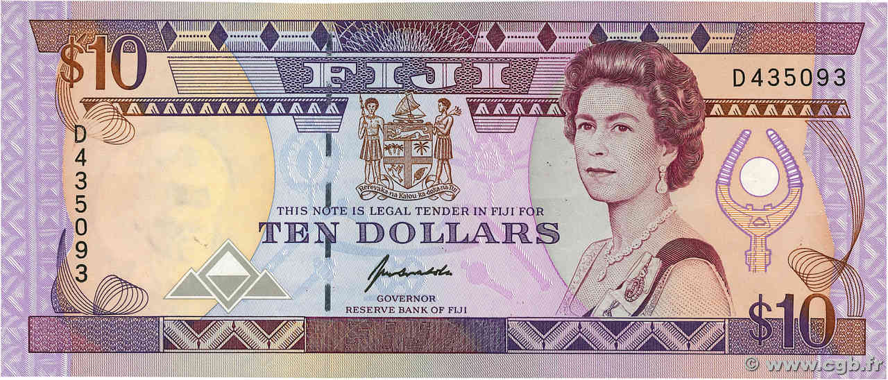 10 Dollars FIJI  1992 P.094a UNC