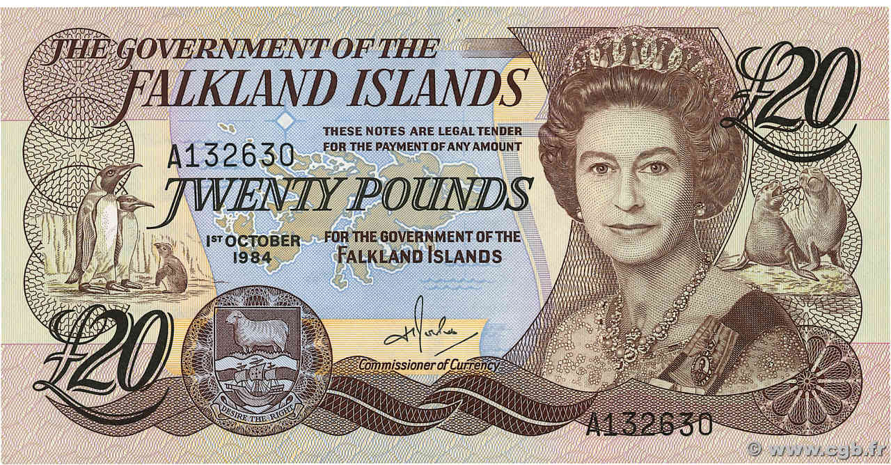 20 Pounds ISOLE FALKLAND  1984 P.15a AU+