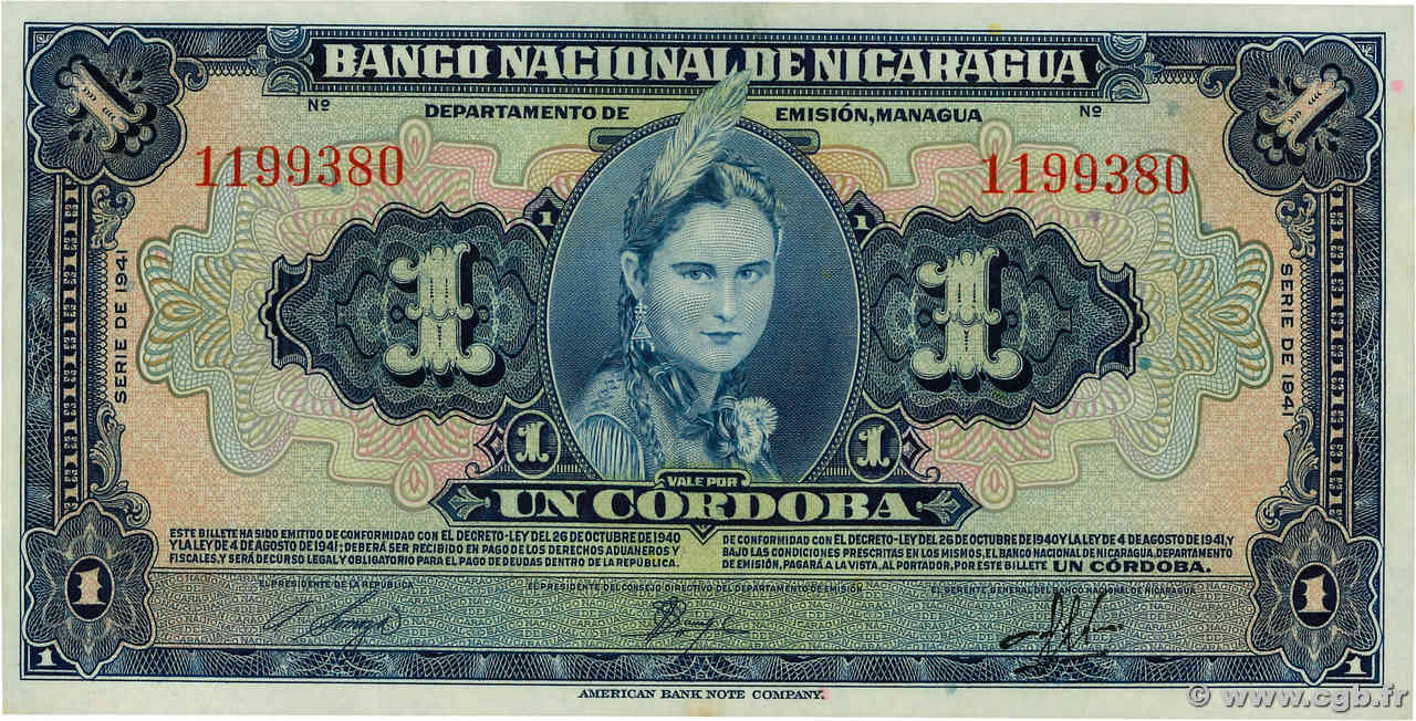 1 Cordoba NICARAGUA  1941 P.090a q.FDC