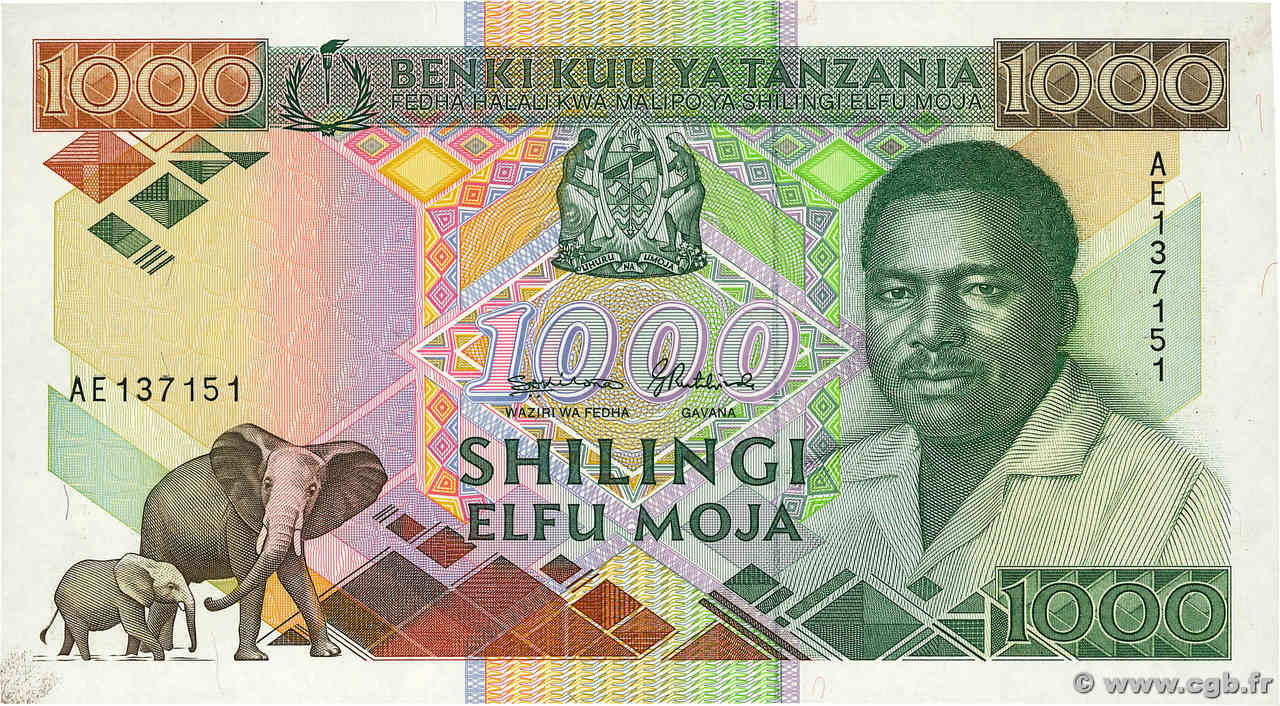 1000 Shillings TANZANIA  1990 P.22 SC+