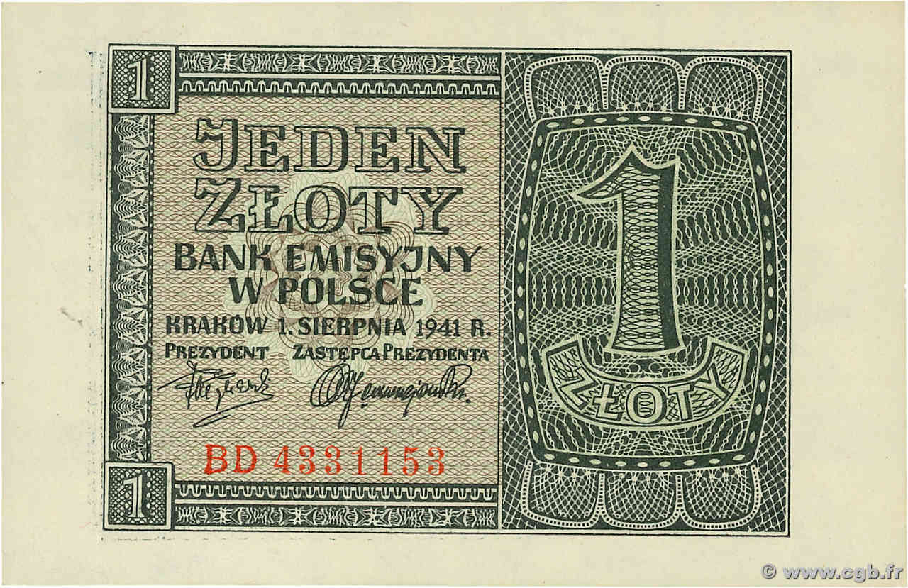 1 Zloty POLAND  1941 P.099 AU