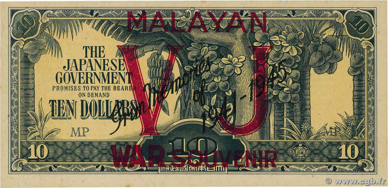 10 Dollars MALAYA  1944 P.M07c FDC