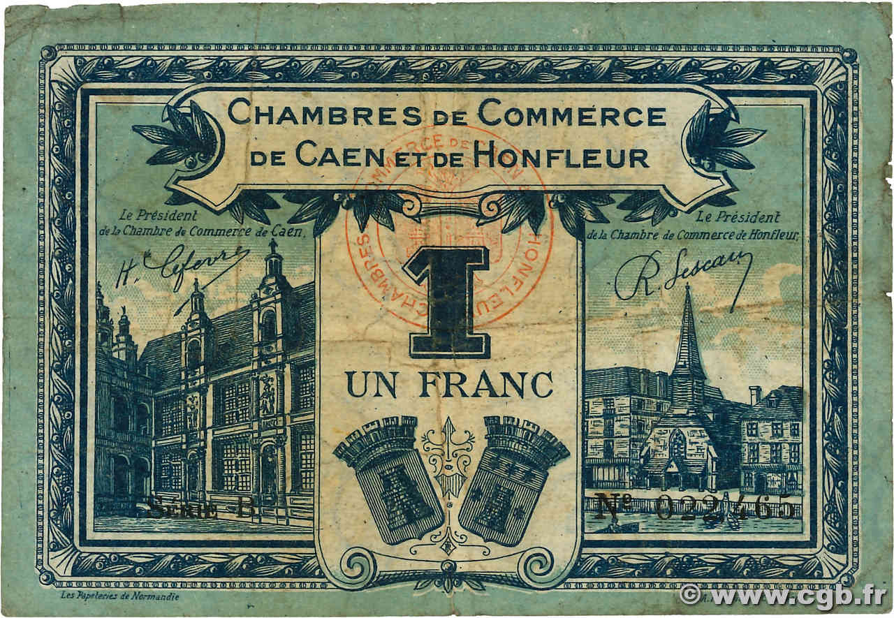 1 Franc FRANCE regionalism and various Caen et Honfleur 1918 JP.034.18 F-