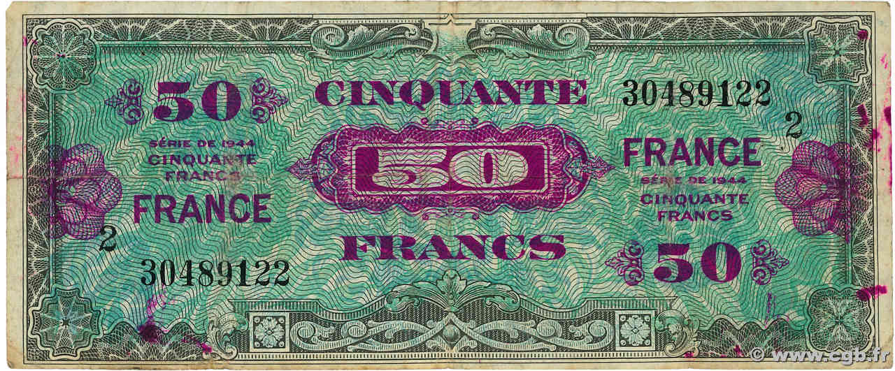 50 Francs FRANCE FRANKREICH  1945 VF.24.02 S