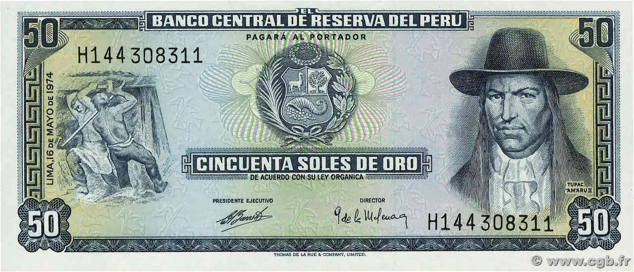 50 Soles de Oro PERú  1974 P.101c FDC