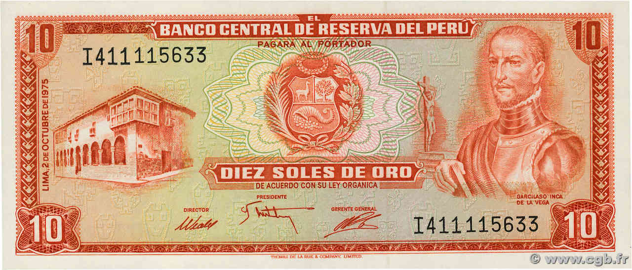 10 Soles de Oro PÉROU  1975 P.106 NEUF