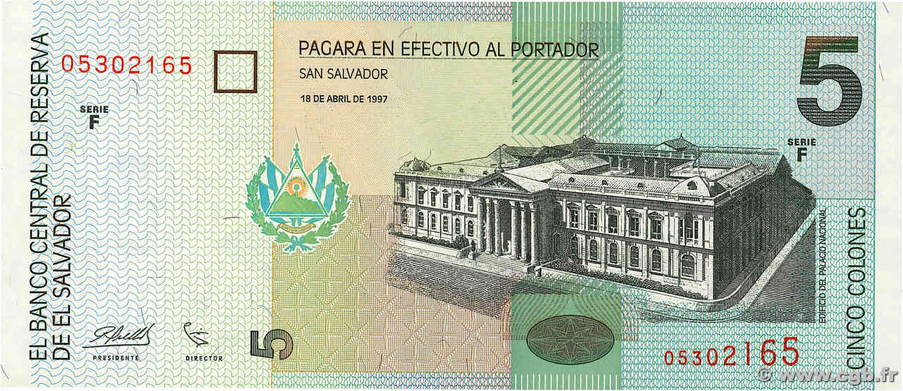 5 Colones EL SALVADOR  1997 P.147a UNC